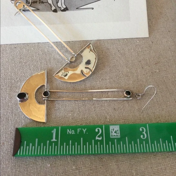 Vintage Native American - Dangle Black Onyx & 925 Silver Earrings - Picture 5 of 7